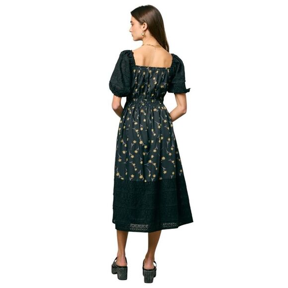 NWT Bohme Black Floral Rebekah Midi Dress - Picture 3 of 9